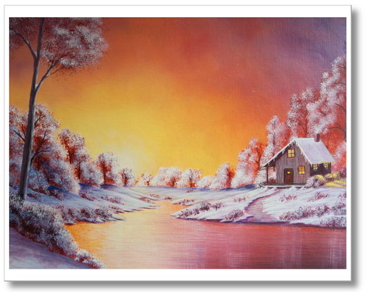 Winter Cabin at Sunrise- Fine Art Print