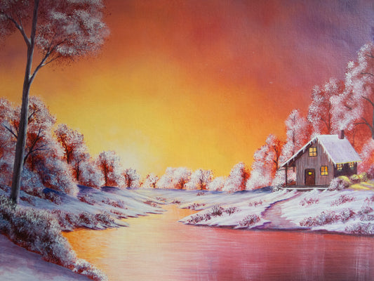 Winter Cabin at Sunrise- Original Painting